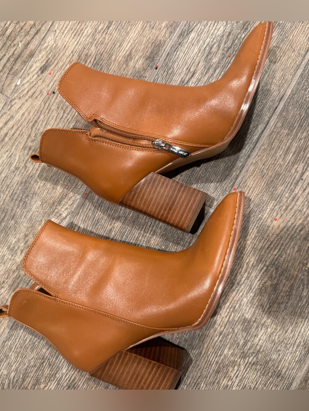Nine West Tan Leather Ankle Booties with Block Heel - Picture 3 of 5